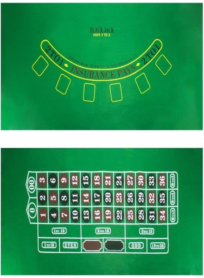 WMX KD Casino Tabletop Felt Layout Mat for Nights Game, Fun Casino, Parties, and Events! 36"x72" (Green Blackjack) - Image 2